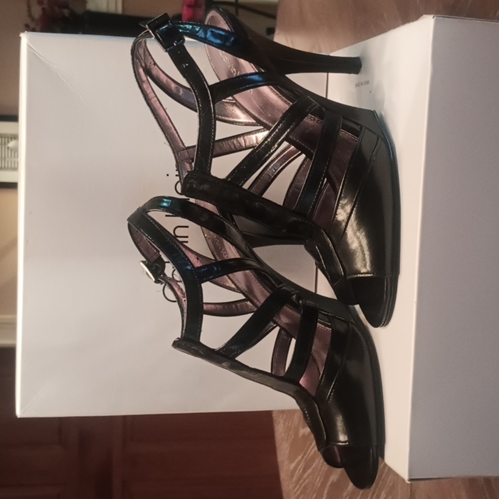 Calvin Klein High Heel Black  Kidskin Leather Sandals
